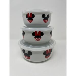 Disney Mickey Minnie Mouse Headballs Covered Bowl Storage Containers & lids NEW